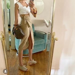 Reformation Florence Midi Skirt - Khaki